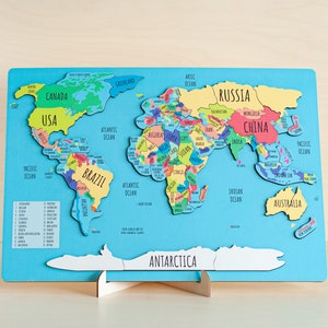 Kids world map, Gift for kids, World map puzzle for kids gift, Homeschool Jigsaw puzzle Kids puzzle Continent puzzle Geography for kids image 9