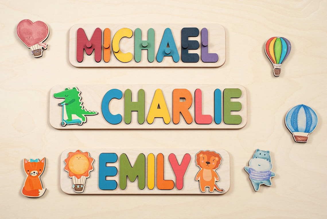 Personalized Name Puzzle for Kids Montessori Toys Wooden Etsy