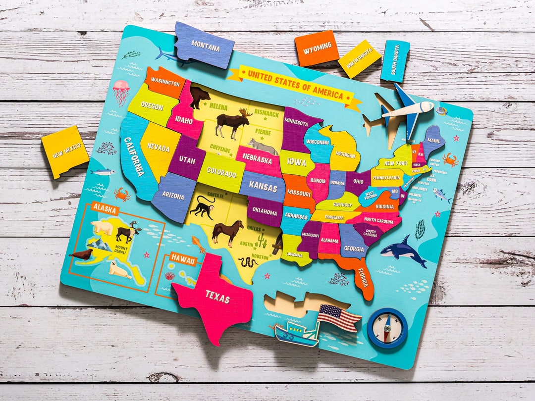 United States Map US Map USA Map Puzzle for Kids Montessori - Etsy Norway