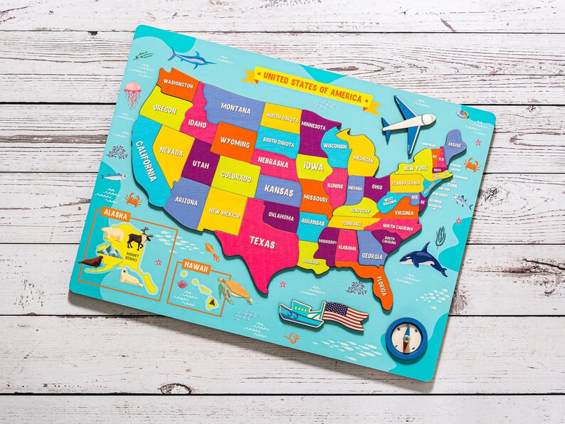 United States Map US Map USA Map Puzzle for Kids Montessori - Etsy