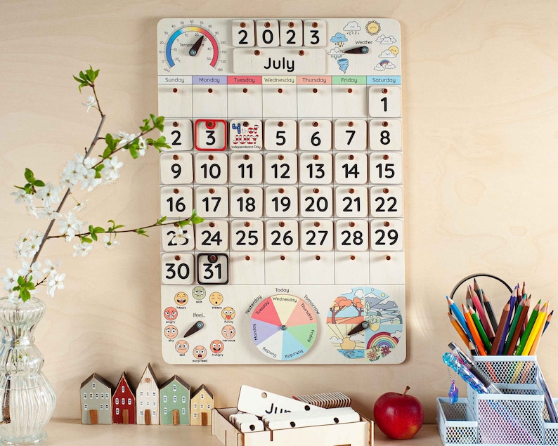 Montessori calendar for kids, Homeschool calendar, Homeschool planner, Perpetual calendar, Kids Calendar, Kids toys, Toddler calendar image 1