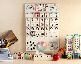 Montessori Perpetual Kids Calendar, Years Monthly Days Calendar, Preschool Wall and Desk Calendar