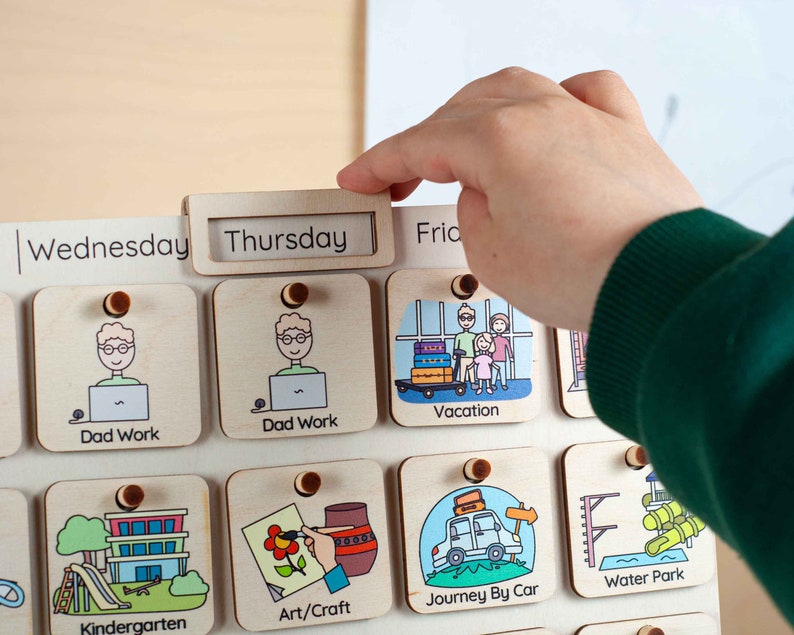 Kids Weekly Calendar, Montessori Toys, Weekly Planner For Toddlers, Perpetual Wooden Calendar, Preschool Toys, Kids Chore Chart, Kids Gift image 3