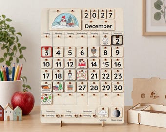 Montessori Perpetual Calendar for Toddler, Wooden Classroom Calendar, Homeschool Calendar, Gift for Kids