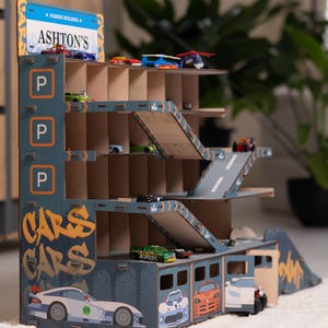 Custom Parking Garage Toy Car, Jump Ramp for Toy Car, Birthday Gift for Boys, Wood Toy Car Garage, Montessori Toy Car Storage, Son Gift Idea