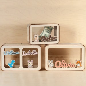 Personalized Piggy Bank For Toddler, Wooden Money Bank With Name, Baby Money Bank, Nursery Decor, Cash Box for Child, Birthday Kids Gift