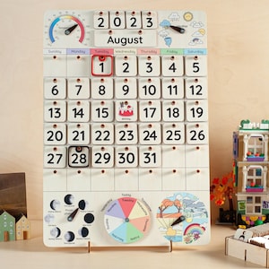 Montessori calendar for kids, Wooden calendar, Homeschool calendar, Classroom decor, Toddler calendar, Gifts for kids, Perpetual calendar