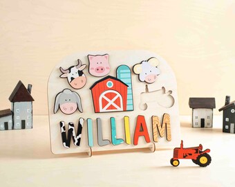 Montessori toys, Baby name puzzle, Personalized puzzle, Baby Sensory Toys, Kid name puzzle, Wooden toys, Name Puzzle with Farm, Toddler toys