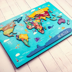 Kids world map, Gift for kids, World map puzzle for kids gift, Montessori toys Jigsaw puzzle Kids puzzle Continent puzzle Geography for kids