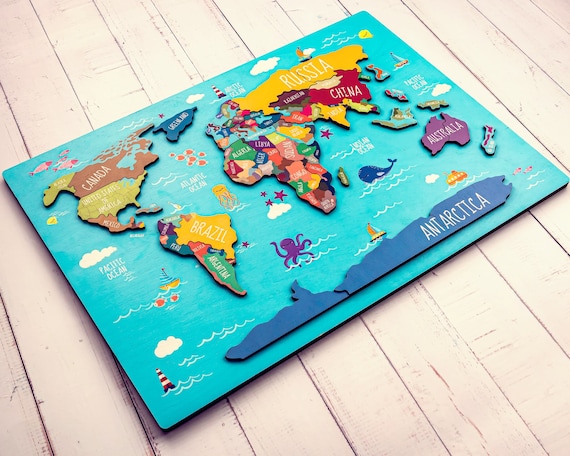 Kids World Map Puzzles for Kids, Educational Toy, Montessori Puzzle Gift  for Kids Map Puzzle Wooden Toys Continent Puzzle Geography for Kids 