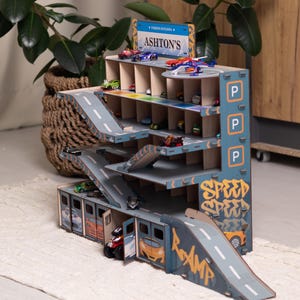 Little Boy Gifts, Toddler Parking Garage with Jump Ramp, Personalized Premium Car Garage, Toy Car Storage for Cars, Wooden Display for Cars