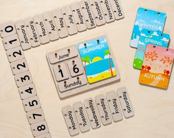 Perpetual Montessori Calendar for Kids, Waldorf Months and Days of The Week Calendar, Kids Learning Desk or Wall Calendar, Gift for Kids