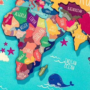 Carte du monde lumineuse pour enfants, puzzle de géographie d'âge préscolaire, cadeau pour enfants, puzzle de carte du monde, carte du monde Montessori, activité de jouets éducatifs