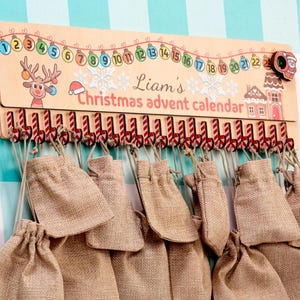 Handmade Wooden Christmas Advent Calendar: Burlap Sacks, Kids Countdow