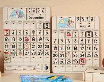 Montessori perpetual kids calendar, curriculum materials for classroom, preschool calendar