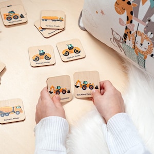 Montessori Wooden Construction Truck Car, Memory Game, Homeschool Kindergarten Preschool Activity for Kids, Toddler Gift, Stocking Stuffer image 3