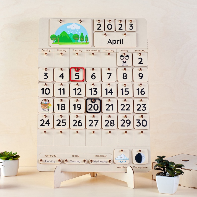 Montessori calendar, homeschool calendar, wooden calendar, perpetual calendar, classroom kids calendar, preschool calendar, toddler calendar image 2
