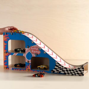 Jumping Ramp Toy Car, Toy Car Parking Garage, Birthday Gift for Boys, Wooden Holder for Toys Cars, Montessori Toy Car Storage, Toddler Gift