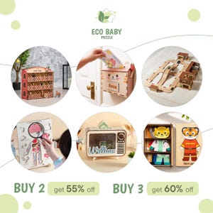 May include: A collection of wooden toys including a three-tier animal stable, a cat-themed wall mailbox, a wooden car track set, an internal organs puzzle board, a television-shaped money box with the name William, and a dress-up tiger puzzle.