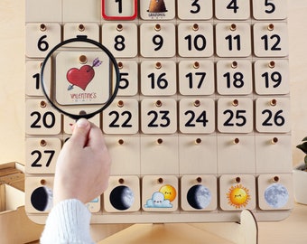 Handmade Wooden Montessori Calendar, Homeschool Learning Toy, Back to School Gift for 5 years Old