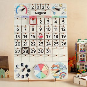 Montessori calendar for kids, Wooden calendar, Homeschool calendar, Classroom decor, Toddler calendar, Gifts for kids, Perpetual calendar image 1