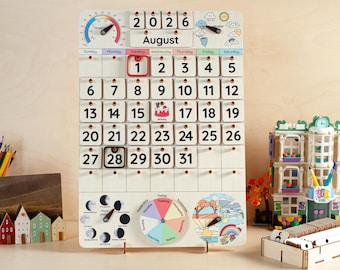 Montessori calendar for kids, Wooden calendar, Homeschool calendar, Classroom decor, Toddler calendar, Gifts for kids, Perpetual calendar