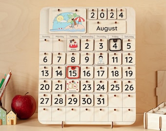Christmas Handmade Wooden Perpetual Calendar, Montessori Educational Toy, Nursery Wall Art