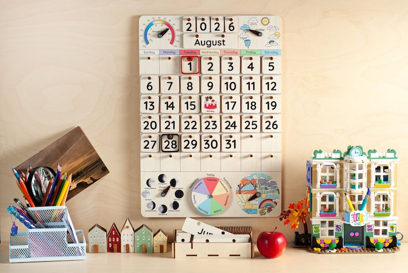 Montessori calendar for kids, Wooden calendar, Homeschool calendar, Classroom decor, Toddler calendar, Gifts for kids, Perpetual calendar image 11