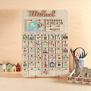 Personalized Wooden Montessori Calendar, Kids Daily Routine Visual Schedule, Birch Wood Planner image 14