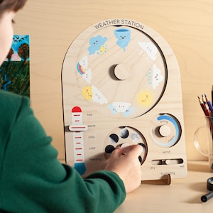 Station météo Montessori pour enfants, graphique éducatif de roue météorologique pour les enfants d'âge préscolaire, outil d'apprentissage des météorologues, idée cadeau d'anniversaire pour tout-petit