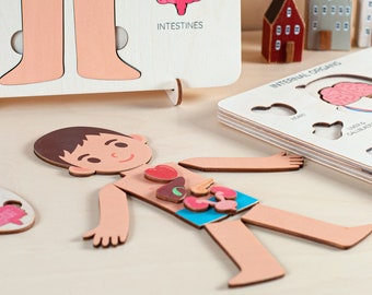 Montessori toys, human body puzzle, toddler toys wooden human puzzle kids anatomy puzzle human anatomy preschool anatomy gifts for kids toys