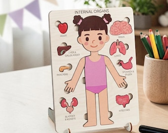 Human Internal Organs Puzzle for Kids, Montessori Toddler Anatomy Toy, Birch Wood