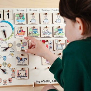 Kids Weekly Calendar, Montessori Toys, Weekly Planner For Toddlers, Perpetual Wooden Calendar, Preschool Toys, Kids Chore Chart, Kids Gift image 1