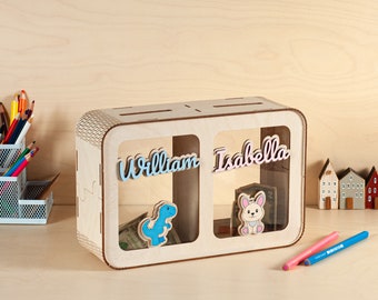 Personalized Wooden Piggy Bank: Kids Nursery Decor, Financial Literacy, Back to School First-Grader Gift