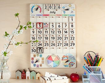 Wooden Perpetual Calendar, Montessori Kids Calendar, Homeschool Calendar, Monthly Calendar, Gift for Baby, Waldorf Calendar, Toddlers Gift