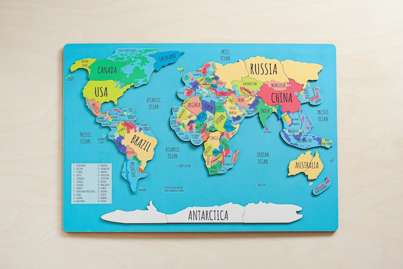 Kids world map, Gift for kids, World map puzzle for kids gift, Homeschool Jigsaw puzzle Kids puzzle Continent puzzle Geography for kids image 2