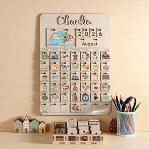 Personalized Wooden Montessori Calendar, Kids Daily Routine Visual Schedule, Birch Wood Planner image 12