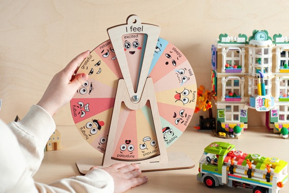 Feelings wheel, feelings chart, emotion chart, emotion wheel, feelings chart for kid, wood toy, homeschool game, Montessori toddler toys