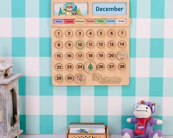 Back to School Gift - Wooden Montessori Perpetual Calendar, Waldorf Homeschool Learning