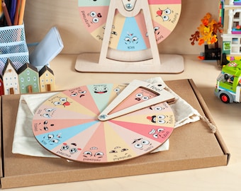 Wooden Emotion Wheel Chart for Toddlers, Montessori Autism Therapy Handmade Feelings Board