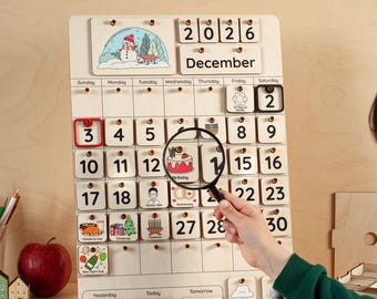 Montessori Perpetual Calendar for Toddler, Wooden Classroom Calendar, Homeschool Calendar, Gift for Kids