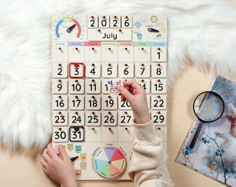 Montessori Wooden Perpetual Calendar for Kids, Homeschool, Classroom, Toddler Learning Tool