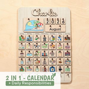 Personalized Wooden Montessori Calendar, Kids Daily Routine Visual Schedule, Birch Wood Planner image 8