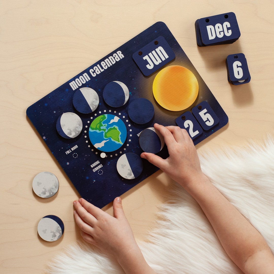 Magnetic Montessori Lunar Calendar for Kids, Wooden Moon Learning Tool ...