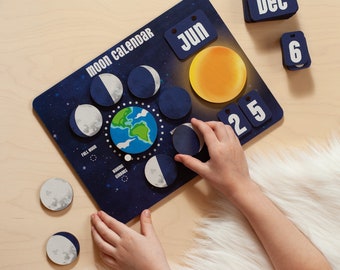 Educational Toy for Kids, Magnetic Wooden Lunar Montessori Calendar, Autism-Friendly Learning Tool, Perfect Preschool Gift for Kids