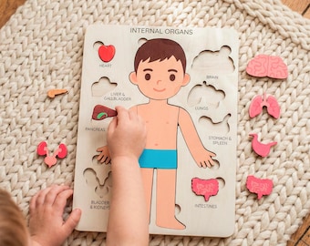 Gift for 3 Years Old, Wooden Human Body Anatomy Puzzle, Montessori Toddler Educational Toy