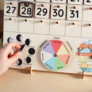 Montessori calendar for kids, Wooden calendar, Homeschool calendar, Classroom decor, Toddler calendar, Gifts for kids, Perpetual calendar image 2