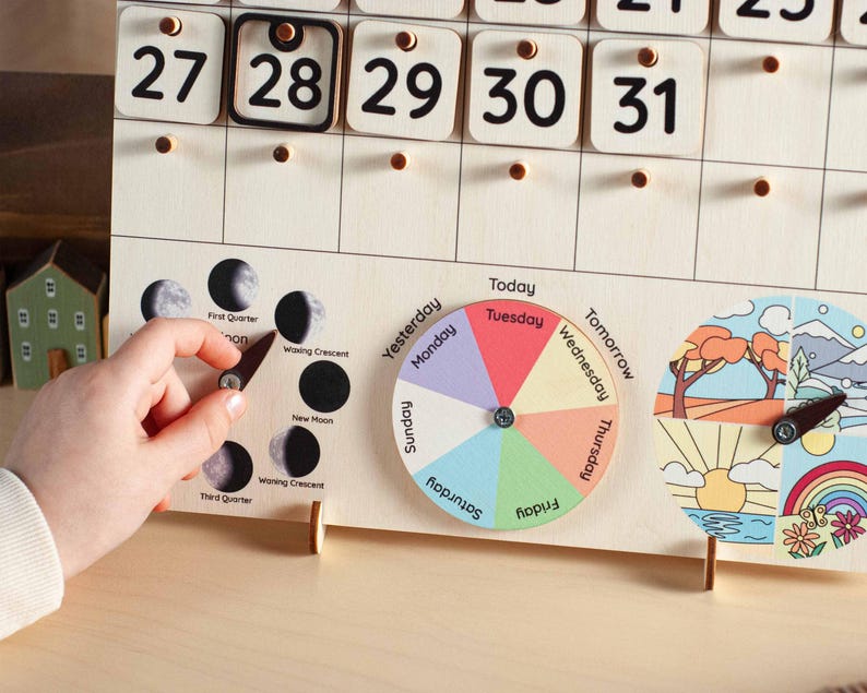 Montessori calendar for kids, Wooden calendar, Homeschool calendar, Classroom decor, Toddler calendar, Gifts for kids, Perpetual calendar image 2