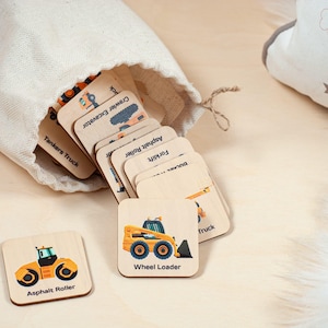 Voiture de camion de construction en bois Montessori, jeu de mémoire, activité préscolaire de la maternelle à la maison pour les enfants, cadeau pour tout-petit, bas de Noël