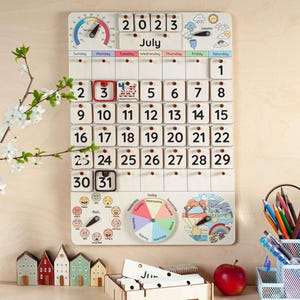 Wooden Perpetual Calendar, Montessori Kids Calendar, Homeschool Calendar, Monthly Calendar, Gift for Baby, Waldorf Calendar, Toddlers Gift